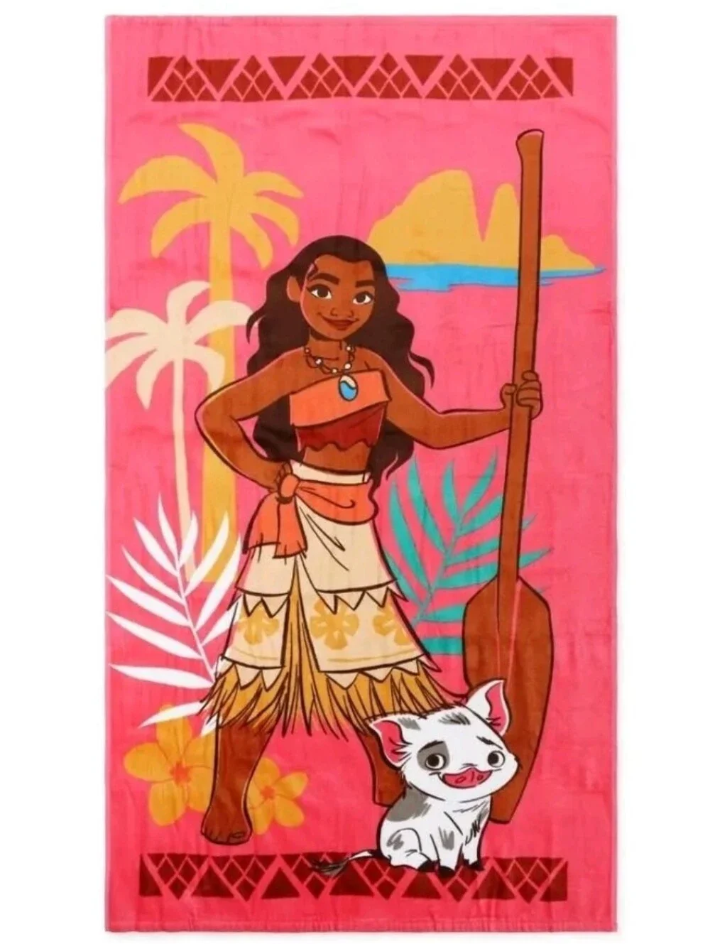 Pink Moana 2 Kids Beach Towel with Tropical Character Print 34 In X 62 In Nwt